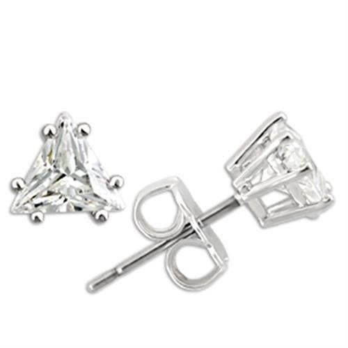 Rhodium Plated 925 Sterling Silver AAA CZ Stud Earrings – 6mm Clear Stone