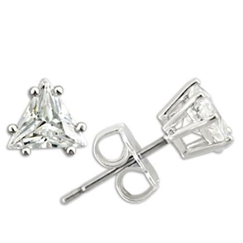 Rhodium Plated 925 Sterling Silver AAA CZ Stud Earrings – 6mm Clear Stone