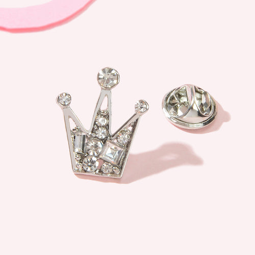 Mini Tiara Crown Brooch with Rhinestones – Silver Corsage Pin, 1.8x2.1cm