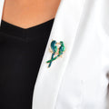 Green Love Birds Brooch Lapel Pin – Animal Scarf Clip, 3x5.9cm