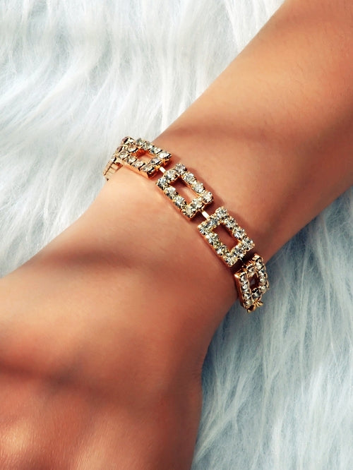 Simulated Cubic Zirconia Tennis Bracelet – Silver & Gold, 18–21cm Adjustable