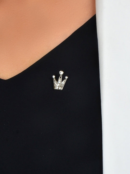 Mini Tiara Crown Brooch with Rhinestones – Silver Corsage Pin, 1.8x2.1cm