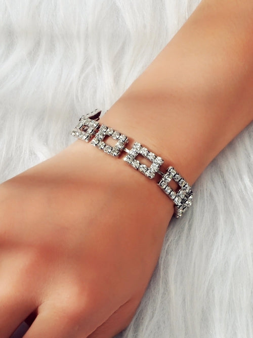 Simulated Cubic Zirconia Tennis Bracelet – Silver & Gold, 18–21cm Adjustable