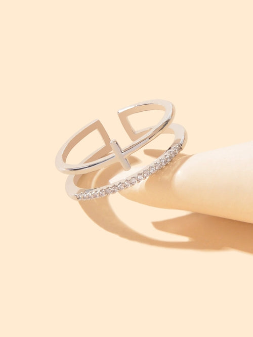Rhinestone Hollow Cross Open Cuff Bangle – Silver, Adjustable 1.8cm Diameter