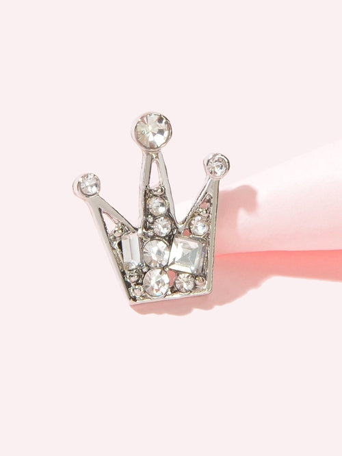 Mini Tiara Crown Brooch with Rhinestones – Silver Corsage Pin, 1.8x2.1cm