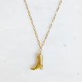 Gold Plated Cowgirl Boot Pendant Necklace – 16" Stainless Steel Chain, Tarnish Resistant