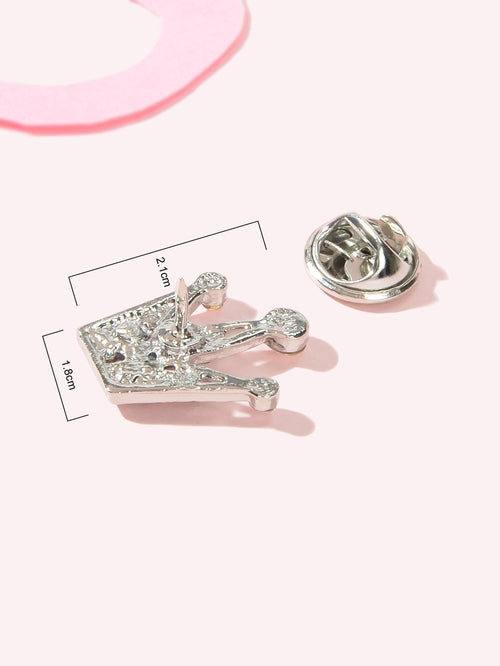 Mini Tiara Crown Brooch with Rhinestones – Silver Corsage Pin, 1.8x2.1cm
