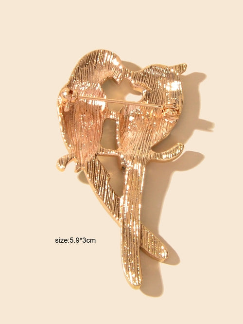 Green Love Birds Brooch Lapel Pin – Animal Scarf Clip, 3x5.9cm