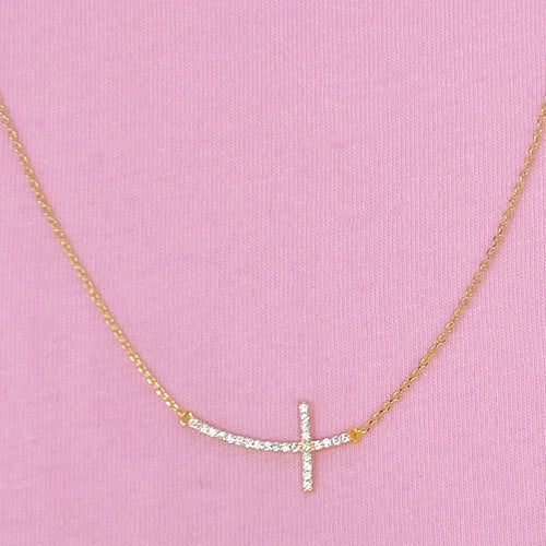 Gold Plated Cross Necklace with Side Detail – 16" Chain, Lead & Nickel Free