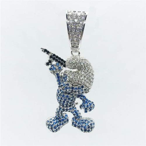 Iced Out Cubic Zirconia Cartoon Figure Pendant Necklace – 14K Gold Plated, 24" Chain